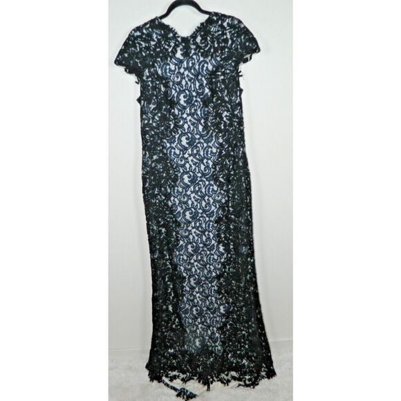 Tadashi Shoji Dress Size 16 Blue Black Lace Illusion‎ Mother of the Bride - Picture 10 of 13